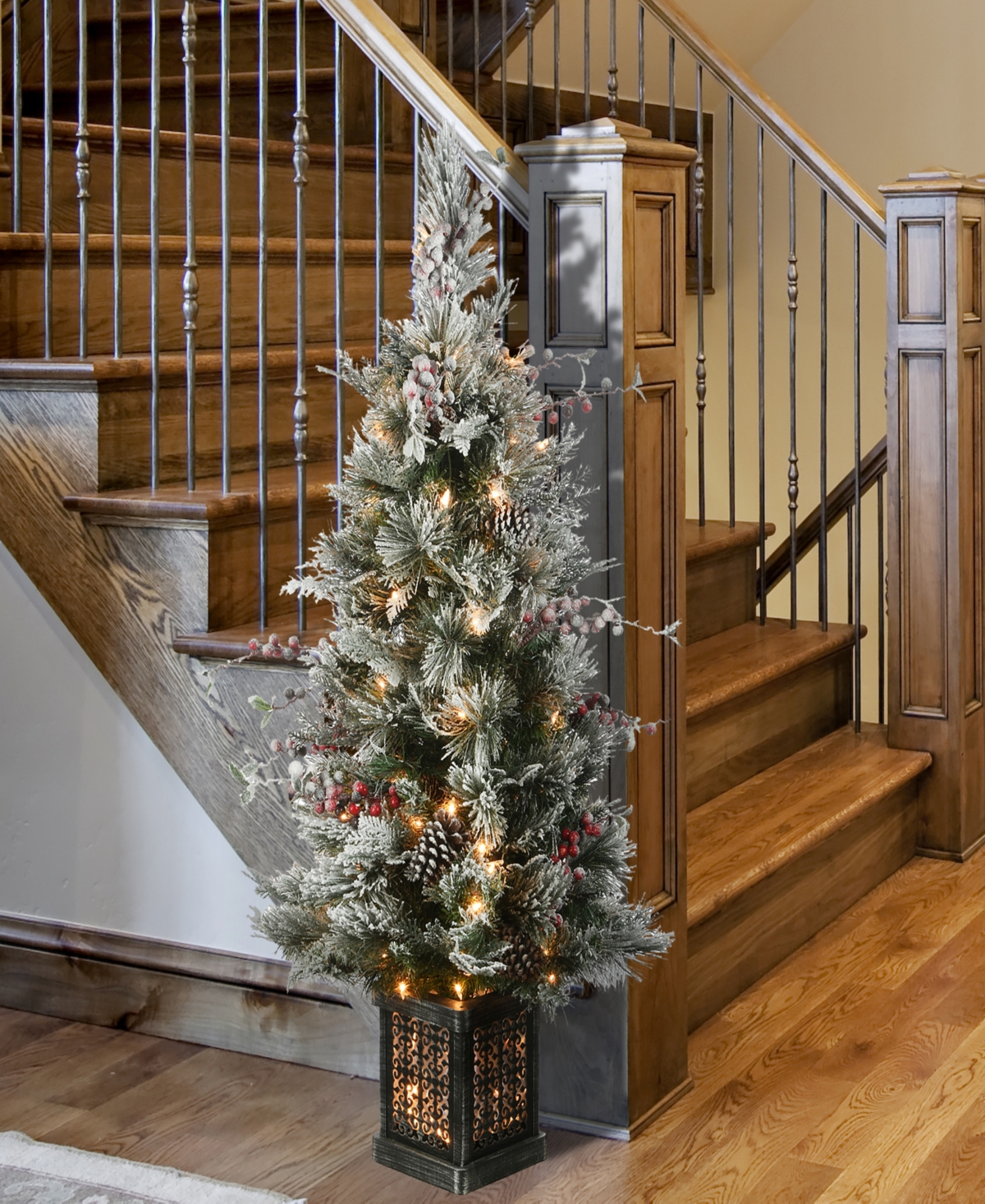 National Tree Company Snowy Bedford Pine Entrance Tree 4 Ft. In Green