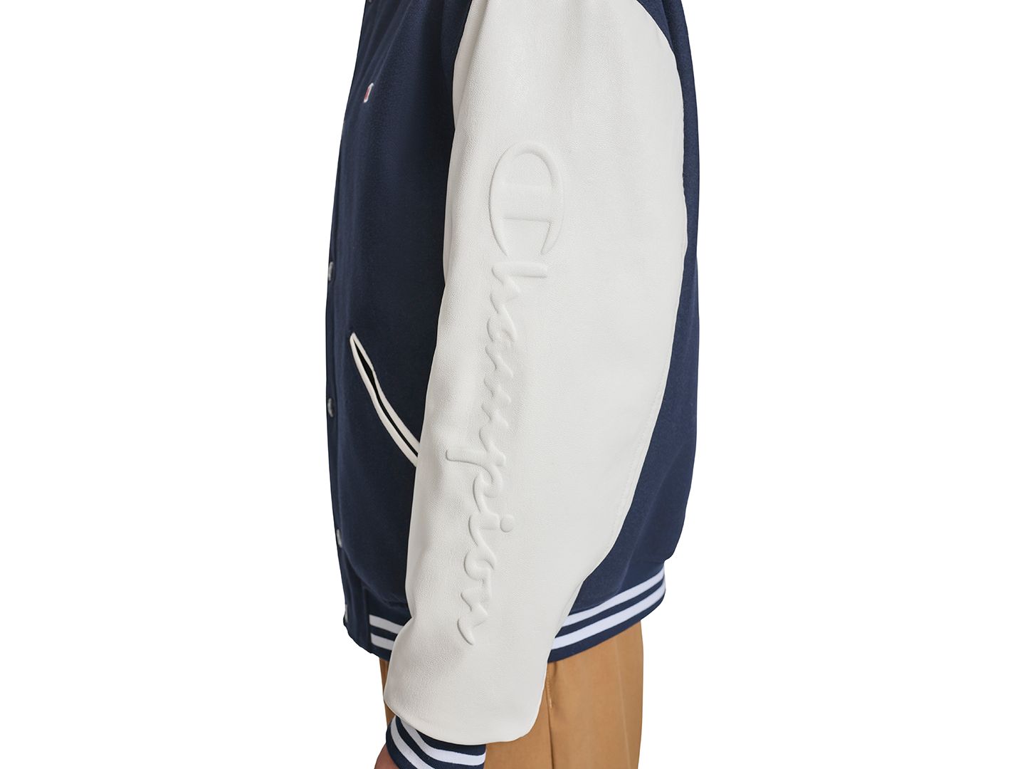 Мужская куртка Champion Colorblocked Mixed-Media Varsity, цвет: Тёмно-синий / Белый — фото 5