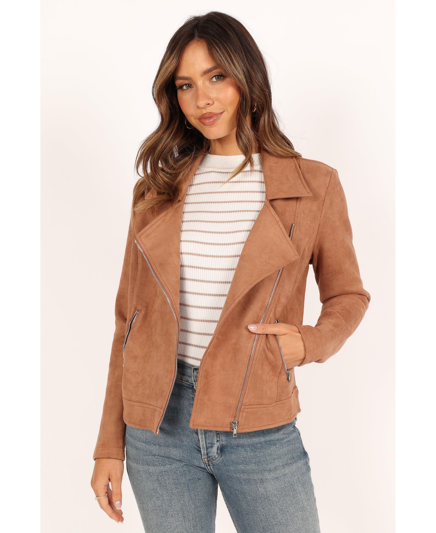Женская куртка Petal and Pup Spencer Faux Suede Moto, цвет: Рыжевато-коричневый — фото 3