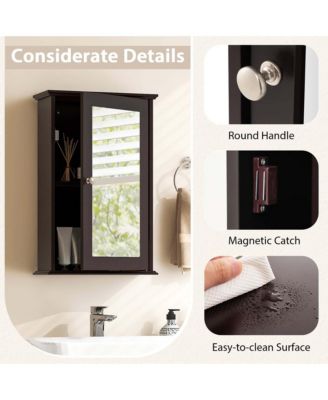 Bathroom Wall Cabinet Single Mirror Door Cupboard Wood Shelf Storage Medicine Cabinet