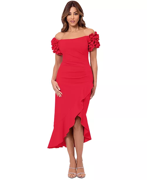 women's off-the-shoulder scuba crepe midi dress
