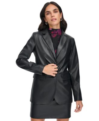 Calvin Klein - Women's Two-Button Faux-Leather Blazer
