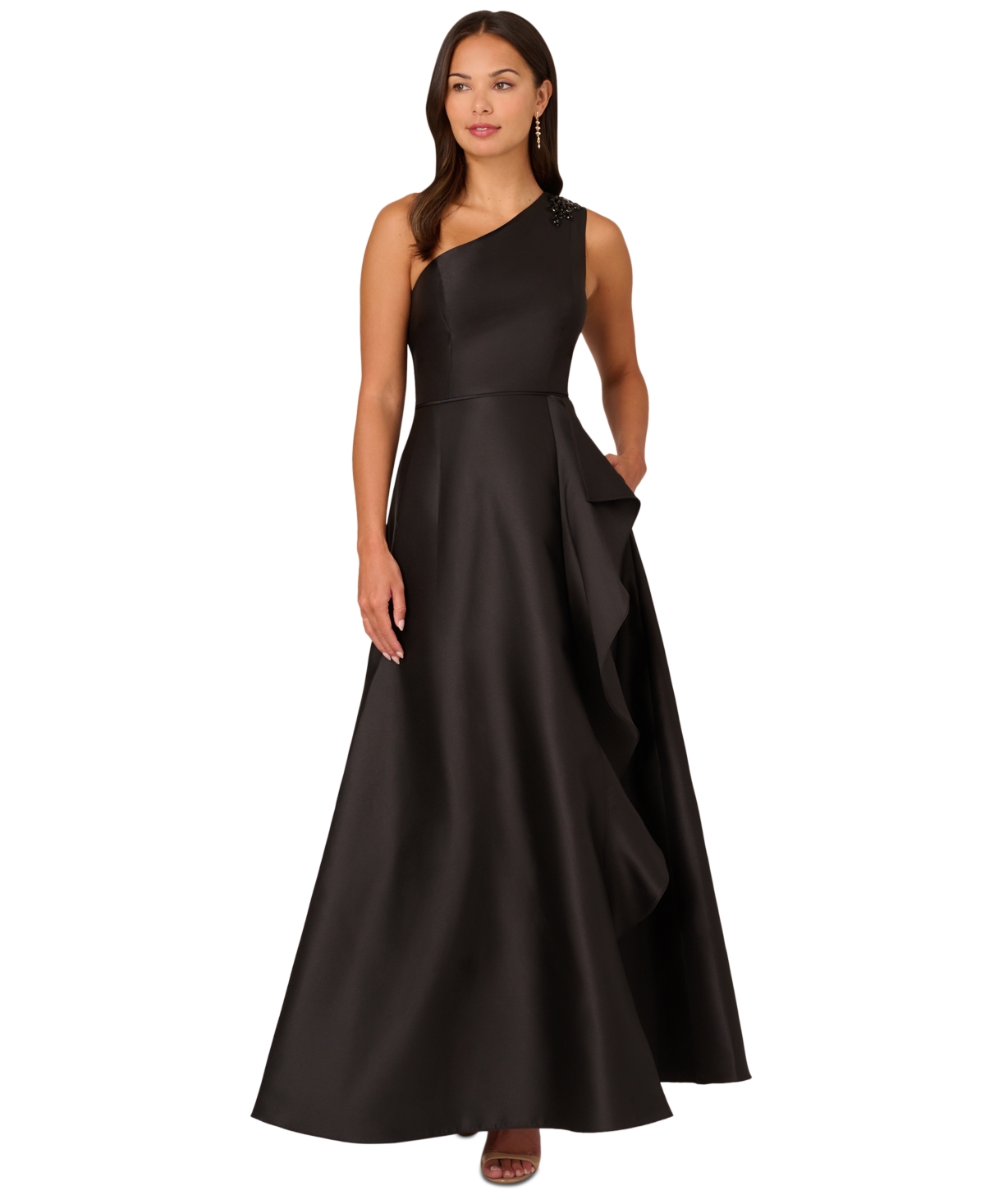 Women's Embellished One-Shoulder Sleeveless Ballgown - Black