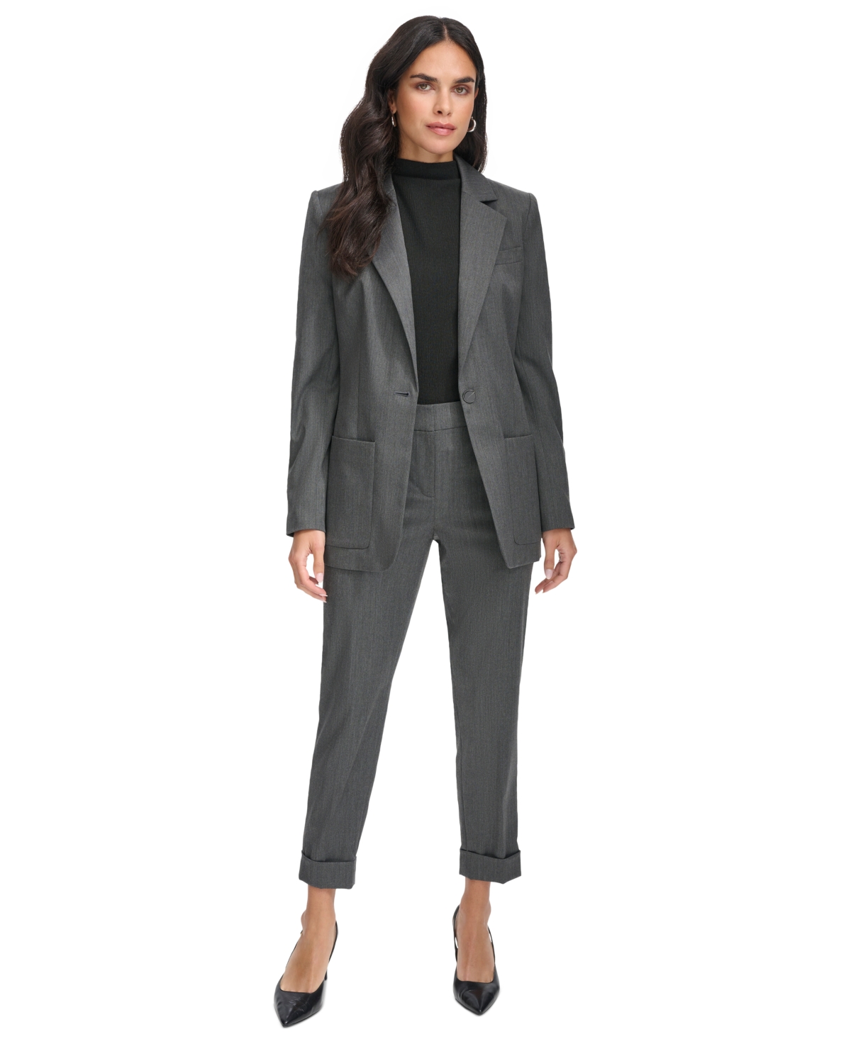 Calvin Klein Women's Herringbone One-Button Blazer