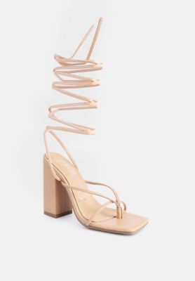 Womens Pole Dance Lace Up Block Heel Sandals