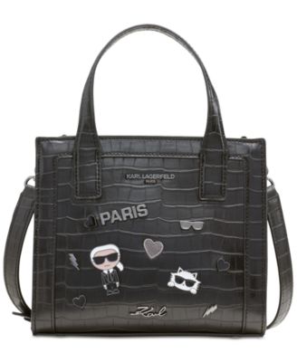 Karl Lagerfeld Paris Nouveau Small Leather Tote Wht Black