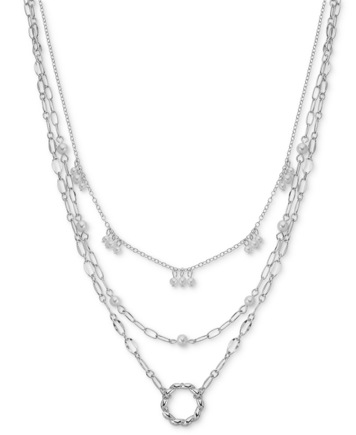 On 34th Imitation Pearl Adorned Twisted Circle Layered Pendant Necklace, + extender, Created for Macy's