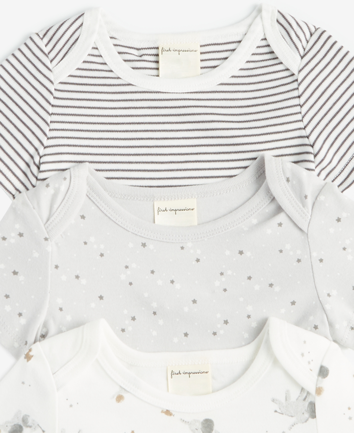 First Impressions Baby Elephant Cotton Bodysuits, 3 Pack, Created For Macy's In Angel White