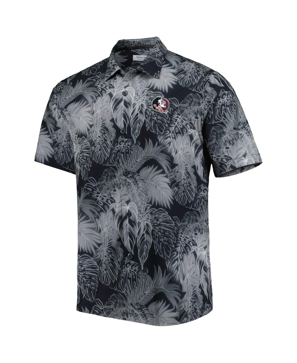 Tommy Bahama Men's Black Florida State Seminoles Coast Luminescent Fronds Islandzone Button-up Camp T-shirt In Gray