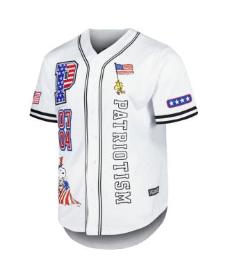 Men's White Peanuts Patriotism Baseball Jersey