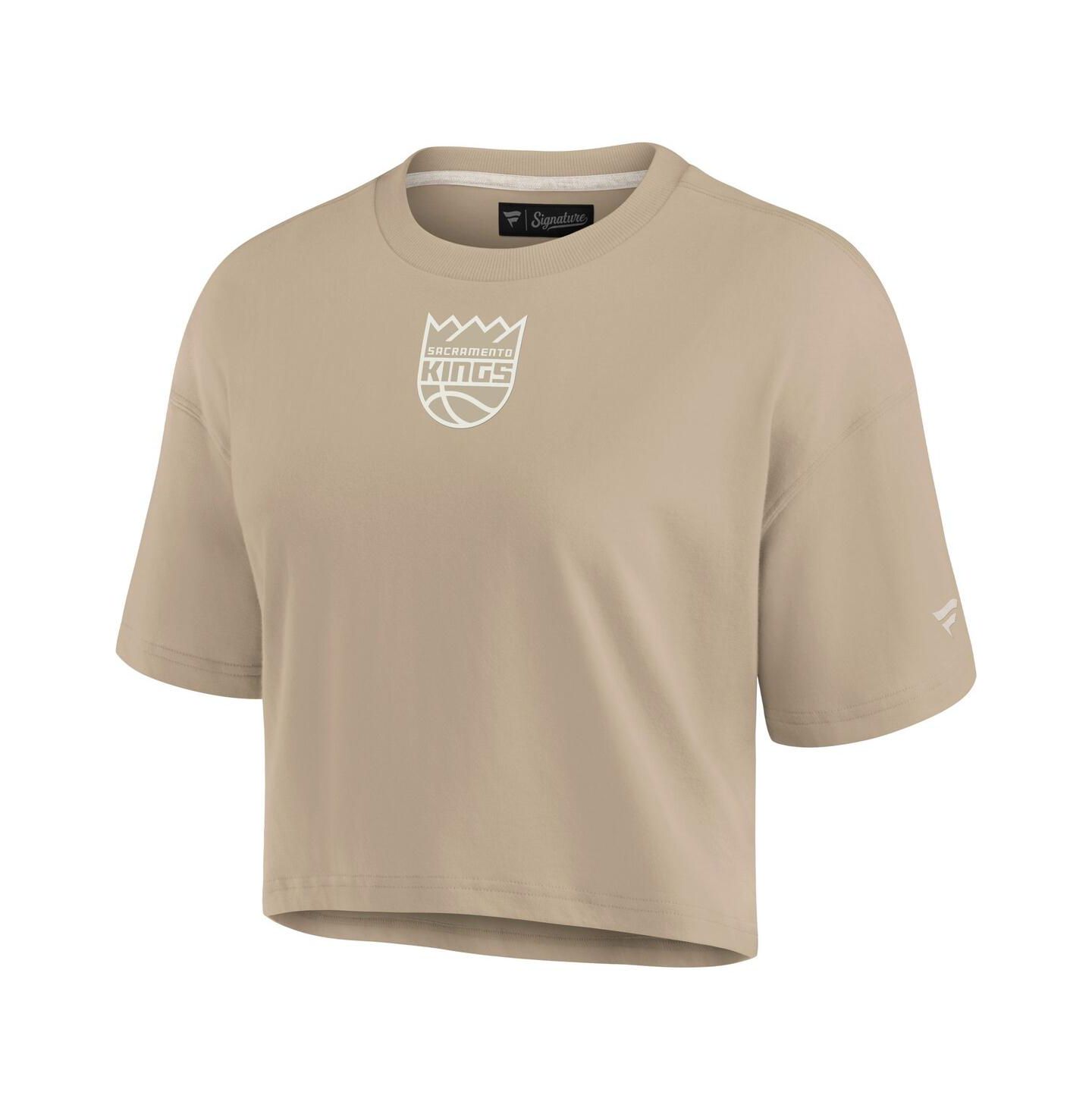Женская футболка Fanatics Signature Khaki Sacramento Kings Elements Super Soft Boxy Cropped — фото 2