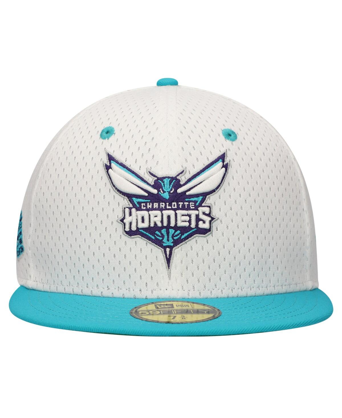 New Era Men's White/Teal Charlotte Hornets Throwback 2Tone 59FIFTY Fitted Hat