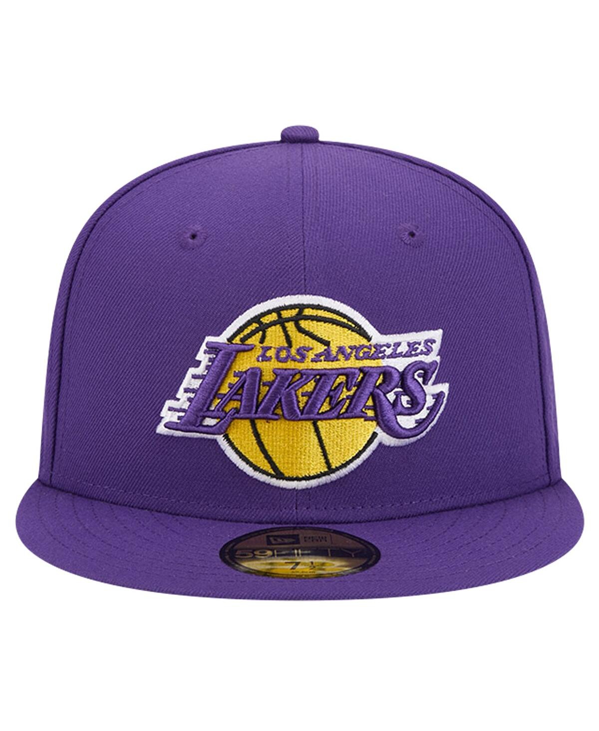 New Era Men's Purple Los Angeles Lakers Court Sport Leather Applique 59fifty Fitted Hat In Purple