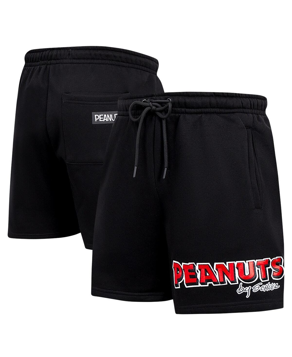 Men's Black Peanuts Snoopy Loves Flowers Fleece Shorts - Black