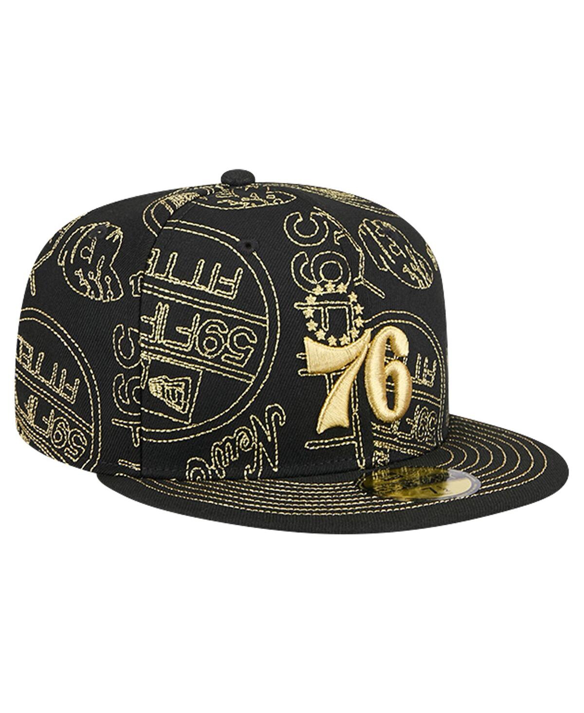 New Era Men'sPhiladelphia 76ers 59FIFTY Day Allover Print Stencil Fitted Hat - Black