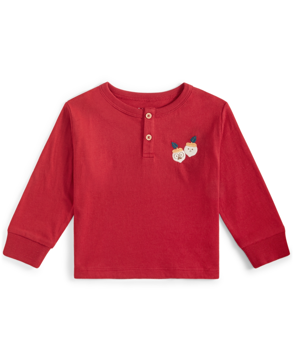 First Impressions Baby Boys Acorn Embroidered Long-sleeve Henley, Created For Macy's In Emboldened