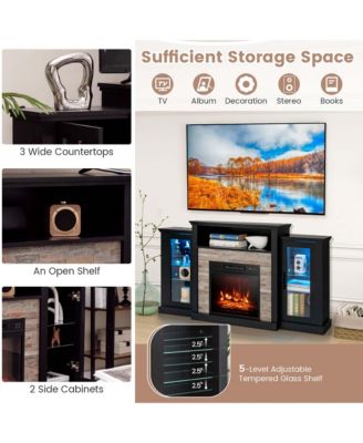 Fireplace TV Stand with Led Lights & Electric Fireplace For 65" Wall-Mounted TV