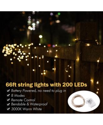 66 ft LED String Lights Battery Operated Starry Fair Rope Lights 8 Modes Remote Christmas