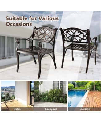 Cast Aluminum Patio Chairs Outdoor Dining with Armrests & Curved Seats