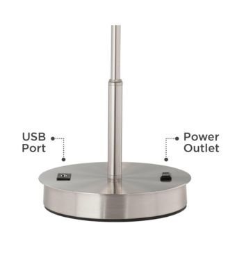 Nikola Modern Accent Table Lamp 23 3/4" High Silver with USB and AC Power Outlet in Base White Drum Shade for Bedroom Living Room Bedside