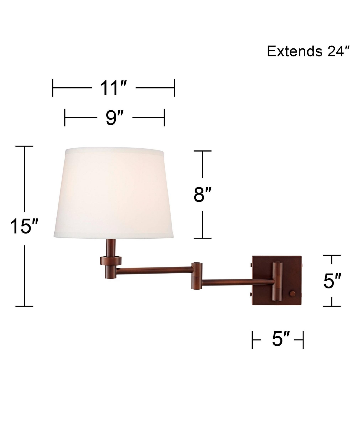 360 Lighting Vero Modern Swing Arm Wall Lamp with Usb Charging Port Oil Rubbed Bronze Plug-In Light Fixture Cream Drum Shade for Bedroom Bedside House