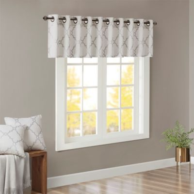 Madison Park Saratoga Fretwork Print Grommet Top Window Valance for Bedroom, 18 inch valances for windows for Living Room, Width 50 length 18 inches, Blue/White curtain with valance