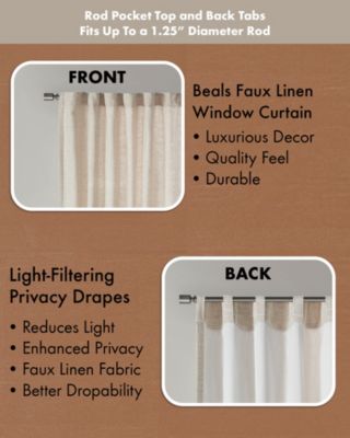 Beals Faux Linen Curtain Single Panel for Bedroom, Rob Pocket/Back Tab fit up to 1.25 inches rod Single Curtain Panel for Living Room, Unique Fleece Lining Width 50 Length 95 Inches Curtain Panel, Natural 1 Window Panel