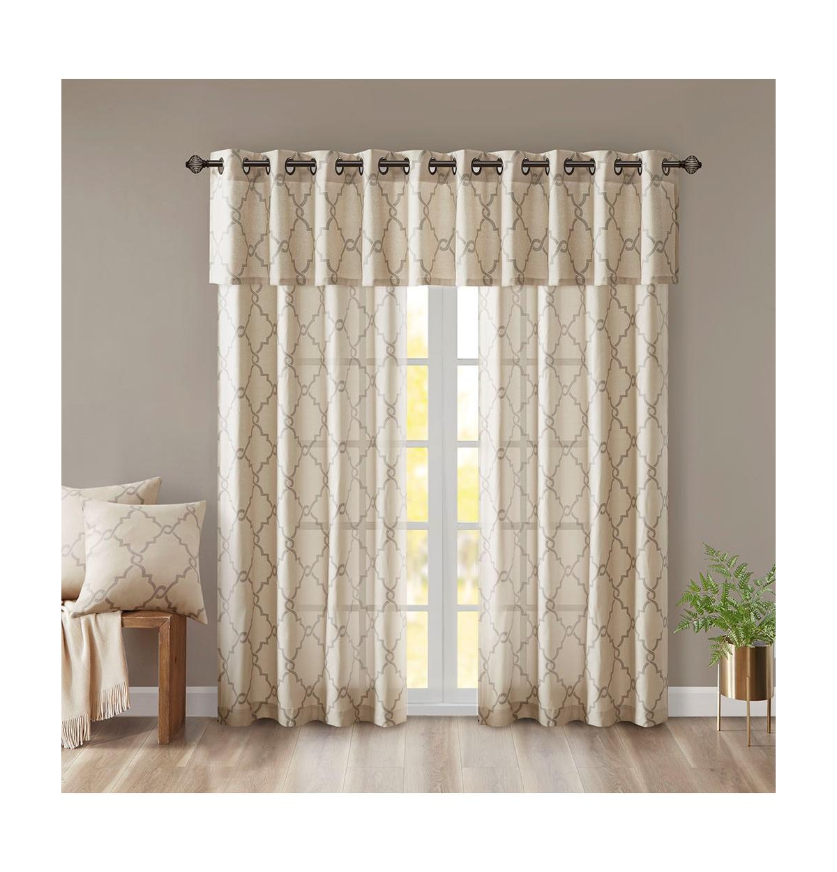 Madison Park Saratoga Fretwork Print Grommet Top Window Valance for Bedroom, 18 inch valances for windows for Living Room, Width 50 length 18 inches