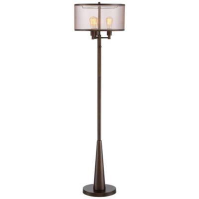 Durango Rustic Farmhouse Floor Lamp 62" Tall Oiled Bronze Metal 3 Light LED Brown Sheer Drum Shade for Living Room Bedroom Office