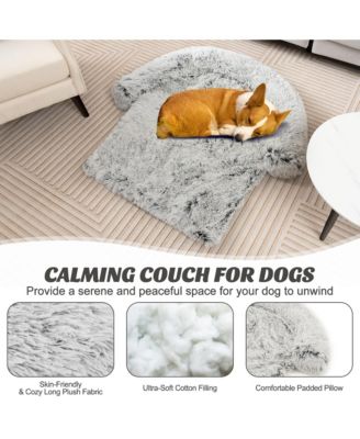 Plush Calming Dog Couch Bed with Anti-Slip Bottom Plush Mat for Small Dogs & Cats