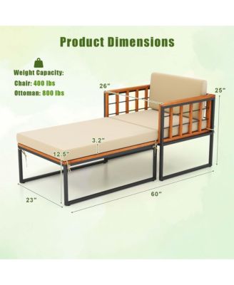 1 PCS Outdoor Furniture Set Patio Acacia Wood Armchair with Long Ottoman Cozy Seat