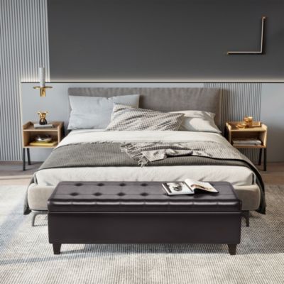 Storage Ottoman Bench 3-seater PU Leather Furniture Foot Stool