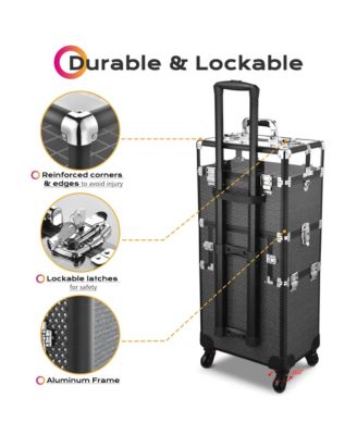 Folding Manicure Nail Table 2in1 Rolling Makeup Train Case Kit Manicure Cosmetic Trolley Travel Organizer Nail Case, Black