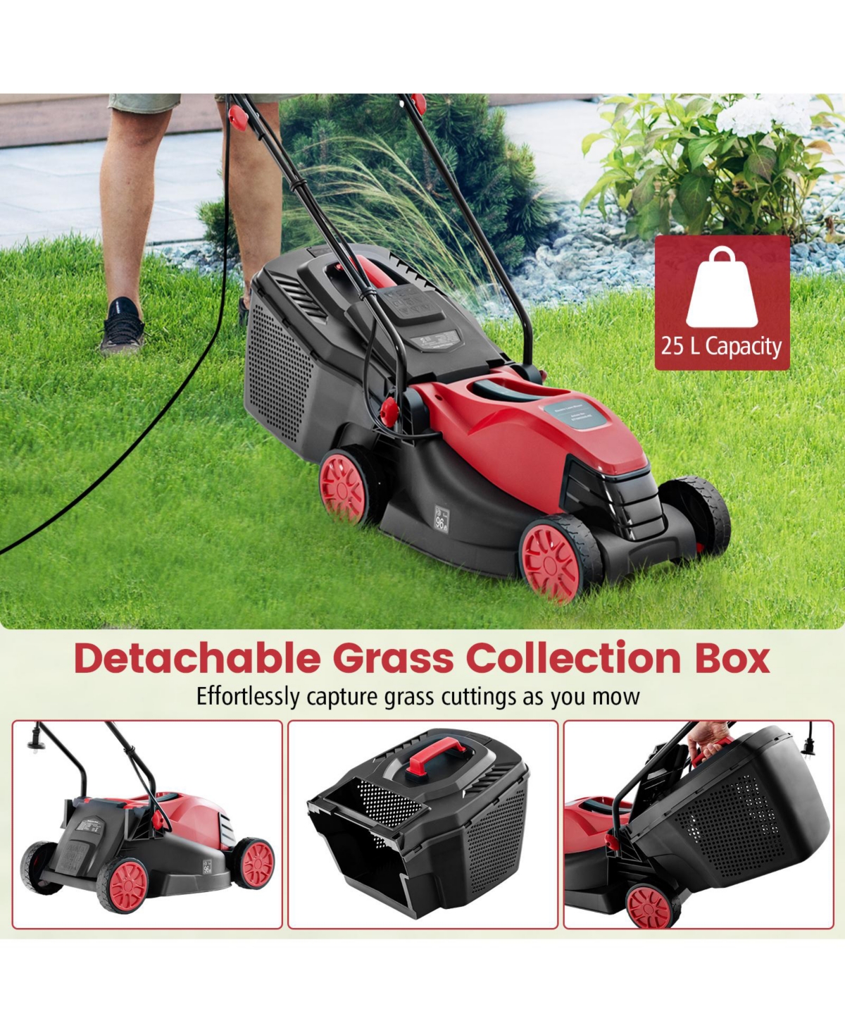 Costway Electric Corded Lawn Mower 12-amp 14-Inch Walk-Behind Lawnmower with Collection Box