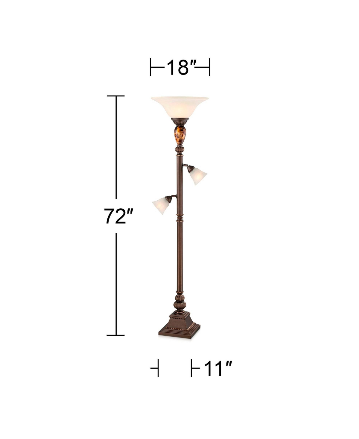Kathy Ireland Mulholland Rustic Vintage like Tree Torchiere Floor Lamp Standing 72" Tall Bronze Tortoise Shell Font Frosted Glass Shade for Living Roo