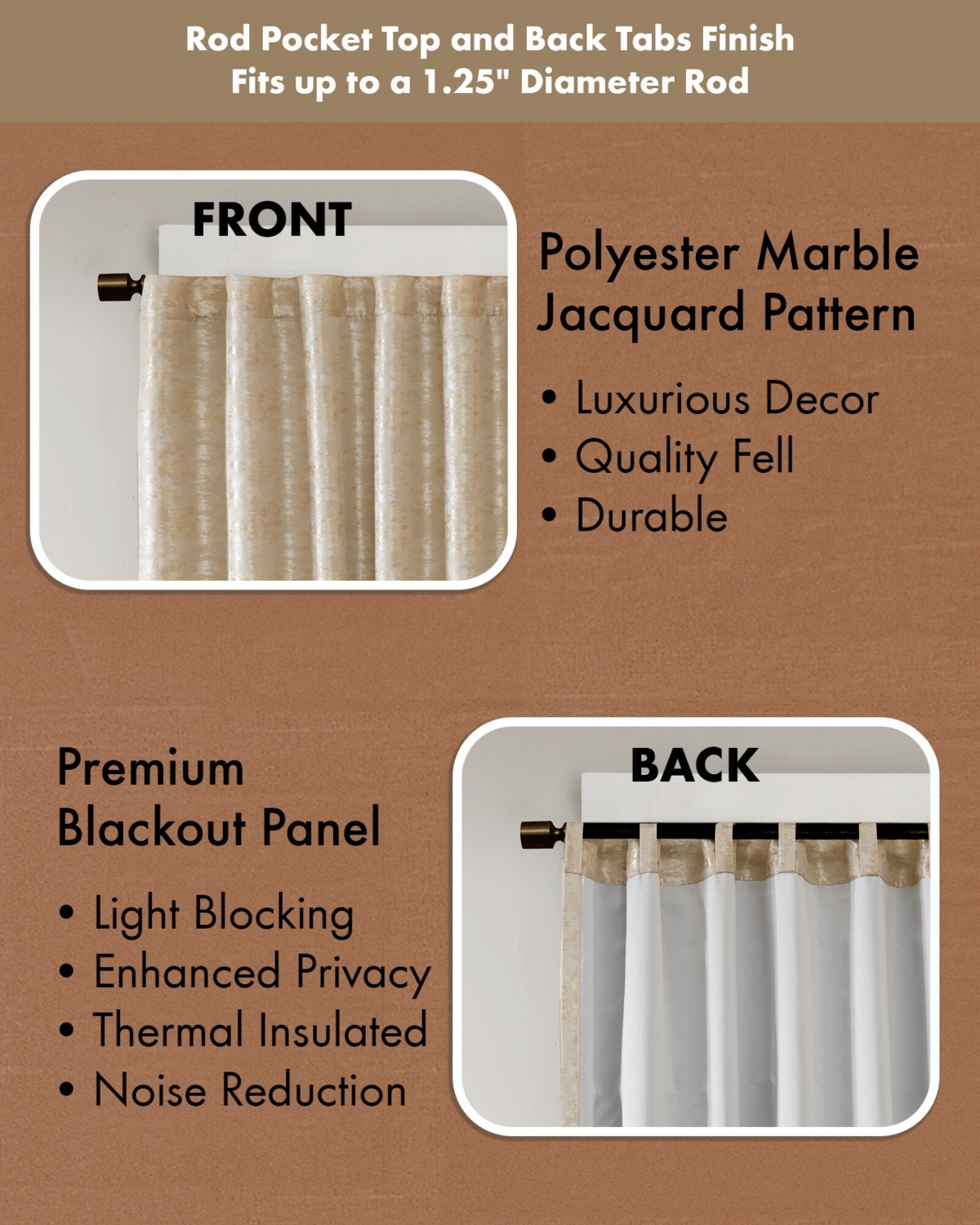 SunSmart Cassius Jacquard Lined Total blackout curtains for bedroom, Rod Pocket/Back Tab Single Curtain Panel for Living Room, Width 50 length 84 inch