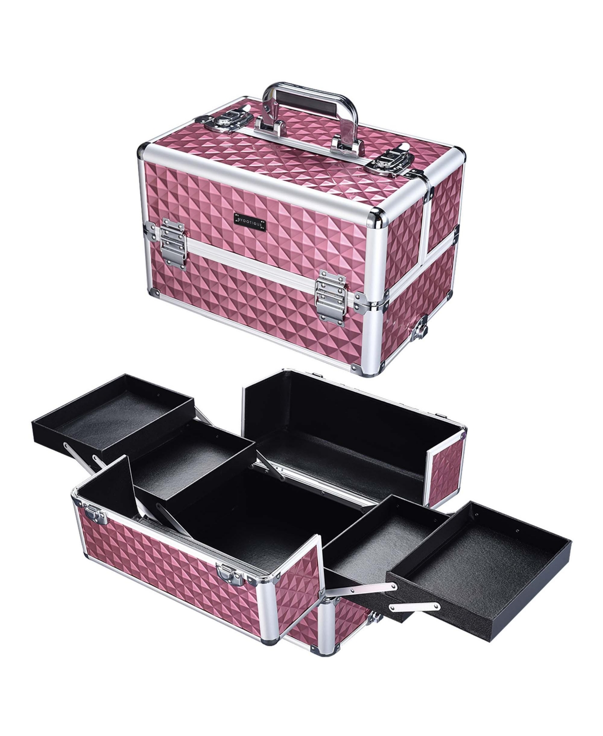Byootique Antique Pink Rolling Makeup Case 4in1 Cosmetic Trolley Organizer Lockable