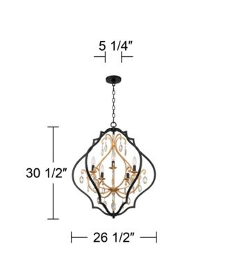 Clara Black Soft Gold Iron Pendant Chandelier 26 1/2" Wide French Amber Crystal 5-Light Fixture for Dining Room House Home Foyer Entryway Kitchen Bedroom Living High Ceiling
