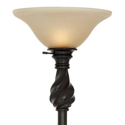 Traditional Torchiere Floor Lamp 70" Tall Hand Applied Black Bronze Swirl Font Amber Glass Shade for Living Room Uplight