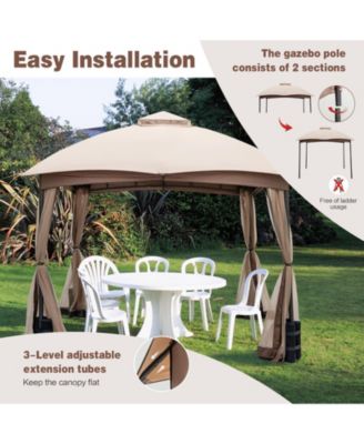 10 X 10 Feet Patio Double-Vent Gazebo with Privacy Netting and 4 Sandbags-Khaki