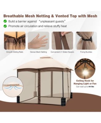 10 X 10 Feet Patio Double-Vent Gazebo with Privacy Netting and 4 Sandbags-Khaki