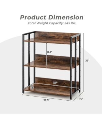3-Tier Industrial Metal Frame Corner Bookcase with Adjustable Shelves Rustic