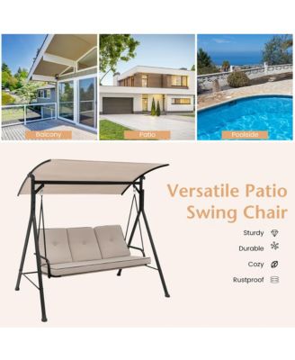 3-Person Hammock Chair Patio Porch Swing with Adjustable Canopy, Removable Cushion