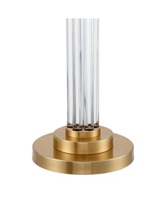 Cadence Modern Floor Lamp Standing 62" Tall Crystal Glass Column Satin Brass Linen Drum Shade for Living Room Bedroom Office House