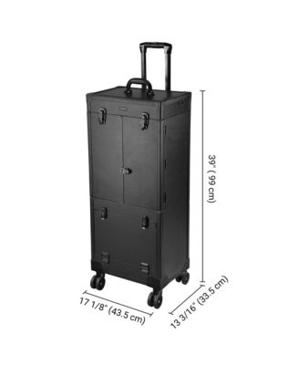 Pro Rolling Makeup Case Aritist Cosmetics w/ Lights Mirror Studio Black