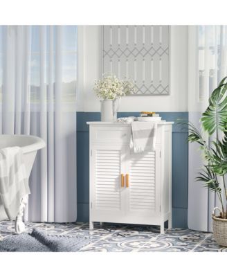 Bathroom Storage Cabinet with Double Shutter Door and Drawer, Toilet Vanity Cabinet, Narrow Organizer, White