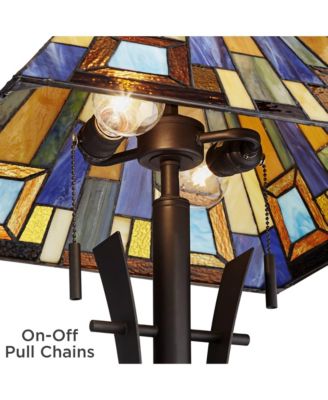 Rustic Mission Asian Floor Lamp 62" Tall Bronze Iron Jewel Tone Stained Art Glass Shade for Living Room Bedroom Office House Home