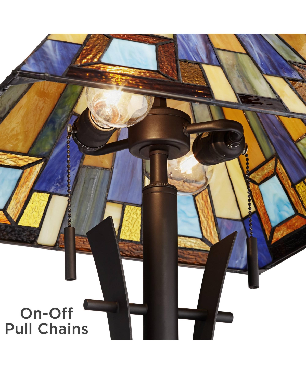 Robert Louis Tiffany Rustic Mission Asian Floor Lamp 62" Tall Bronze Iron Jewel Tone Stained Art Glass Shade for Living Room Bedroom Office House