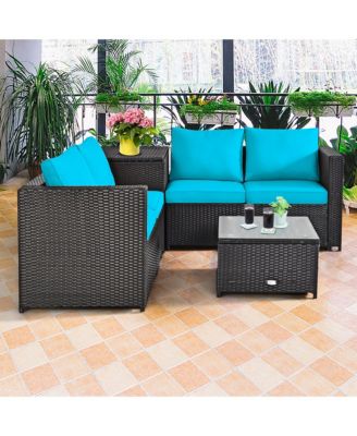 8PCS Outdoor Patio Rattan Furniture Set Cushion Loveseat Storage Table Turquoise