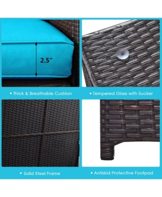 8PCS Outdoor Patio Rattan Furniture Set Cushion Loveseat Storage Table Turquoise